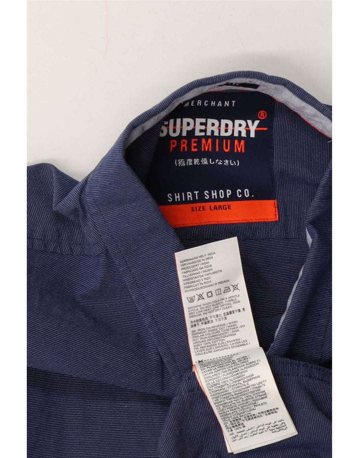 Мужская рубашка обычного кроя с коротким рукавом Superdry, темно-синяя, хлопковая, среднего размера