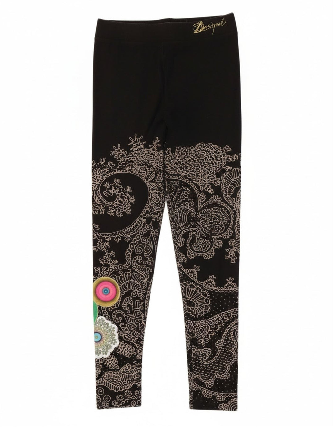 Женские леггинсы с рисунком Desigual UK 12, средние, черные, с узором пейсли