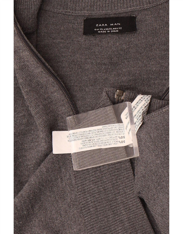 Мужской джемпер с воротником на молнии Zara XL, серый, шерстяной
