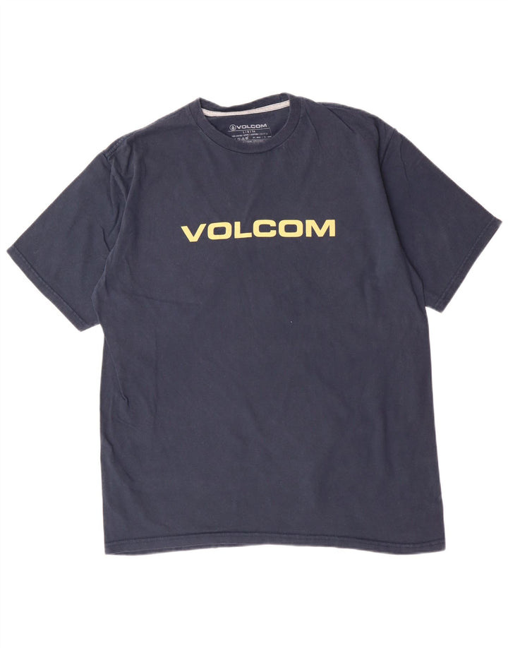 Мужская футболка с рисунком VOLCOM, большая темно-синяя хлопковая футболка