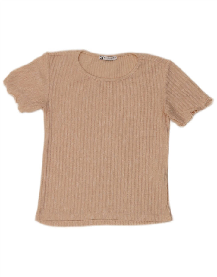 Женская блузка Zara Top UK 10, маленький полиэстер в бежевую полоску