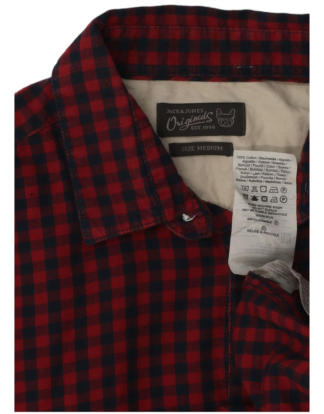 Мужская рубашка с коротким рукавом Jack & Jones среднего красного цвета в мелкую клетку, хлопок