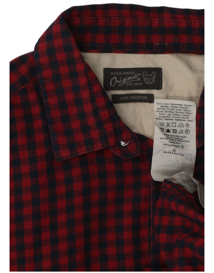 Мужская рубашка с коротким рукавом Jack & Jones среднего красного цвета в мелкую клетку, хлопок