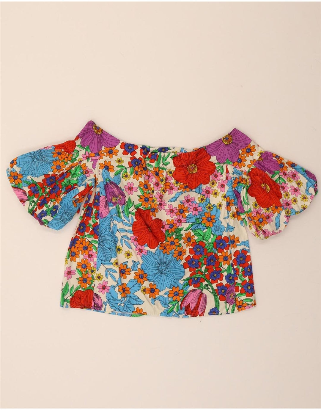 H&M Womens Crop Off Shoulder Top US 12 Large Multicoloured Floral Cotton Vintage H&M and Second-Hand H&M from Messina Hembry 