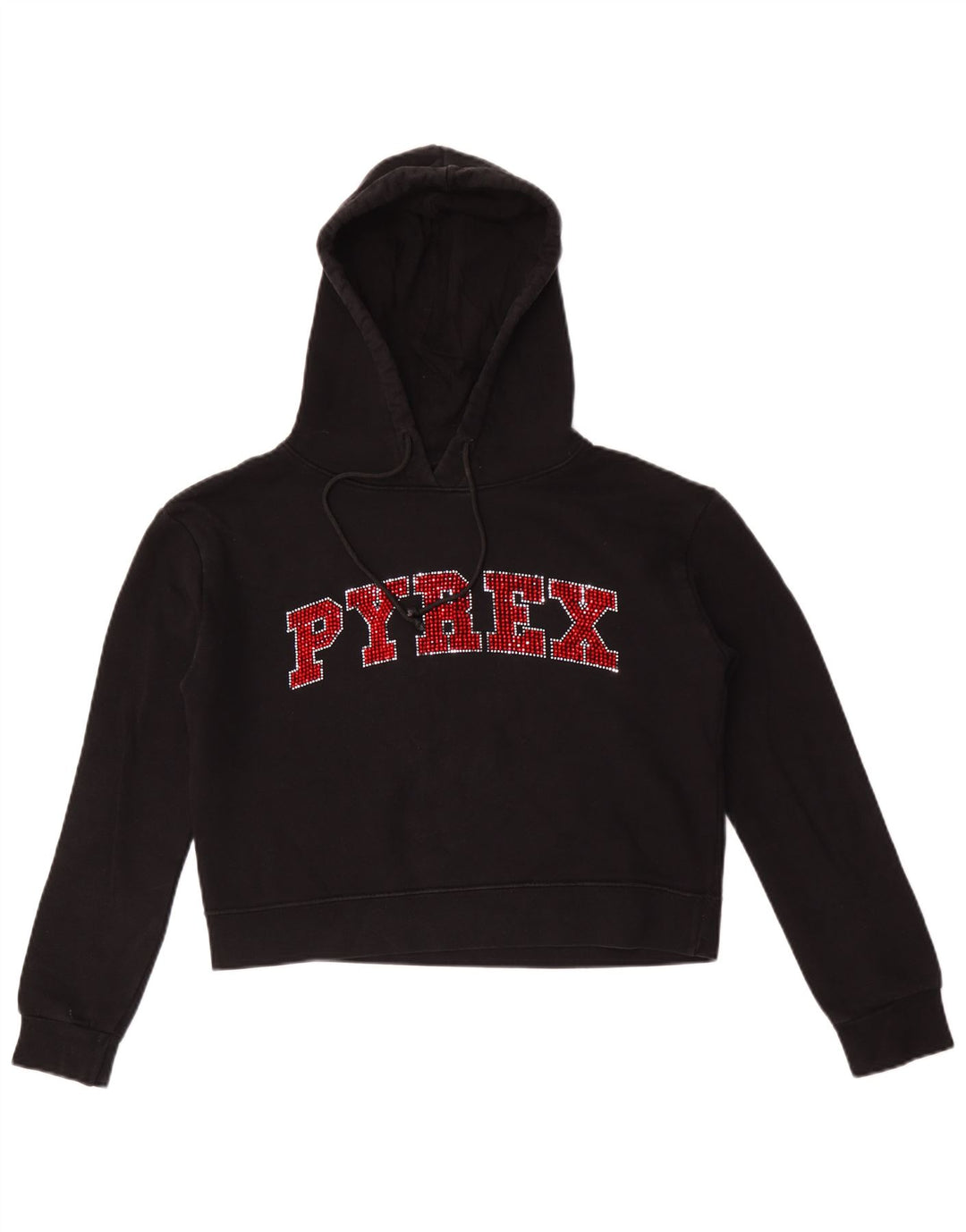 Женский укороченный джемпер с капюшоном с рисунком Pyrex UK 14, хлопковый средний черный цвет