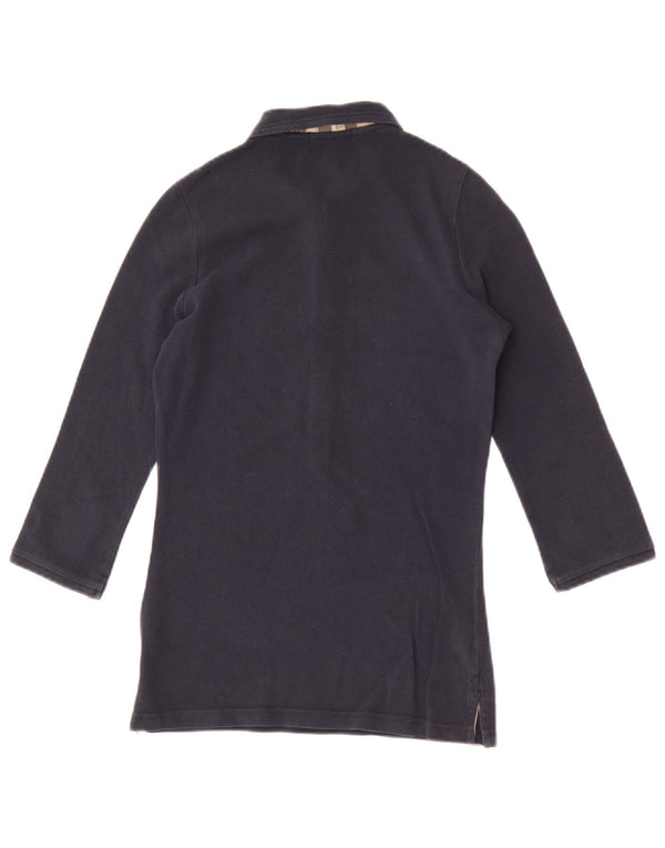 Женская рубашка поло Burberry с рукавом 3/4, UK 10, маленькая, темно-синяя, хлопковая