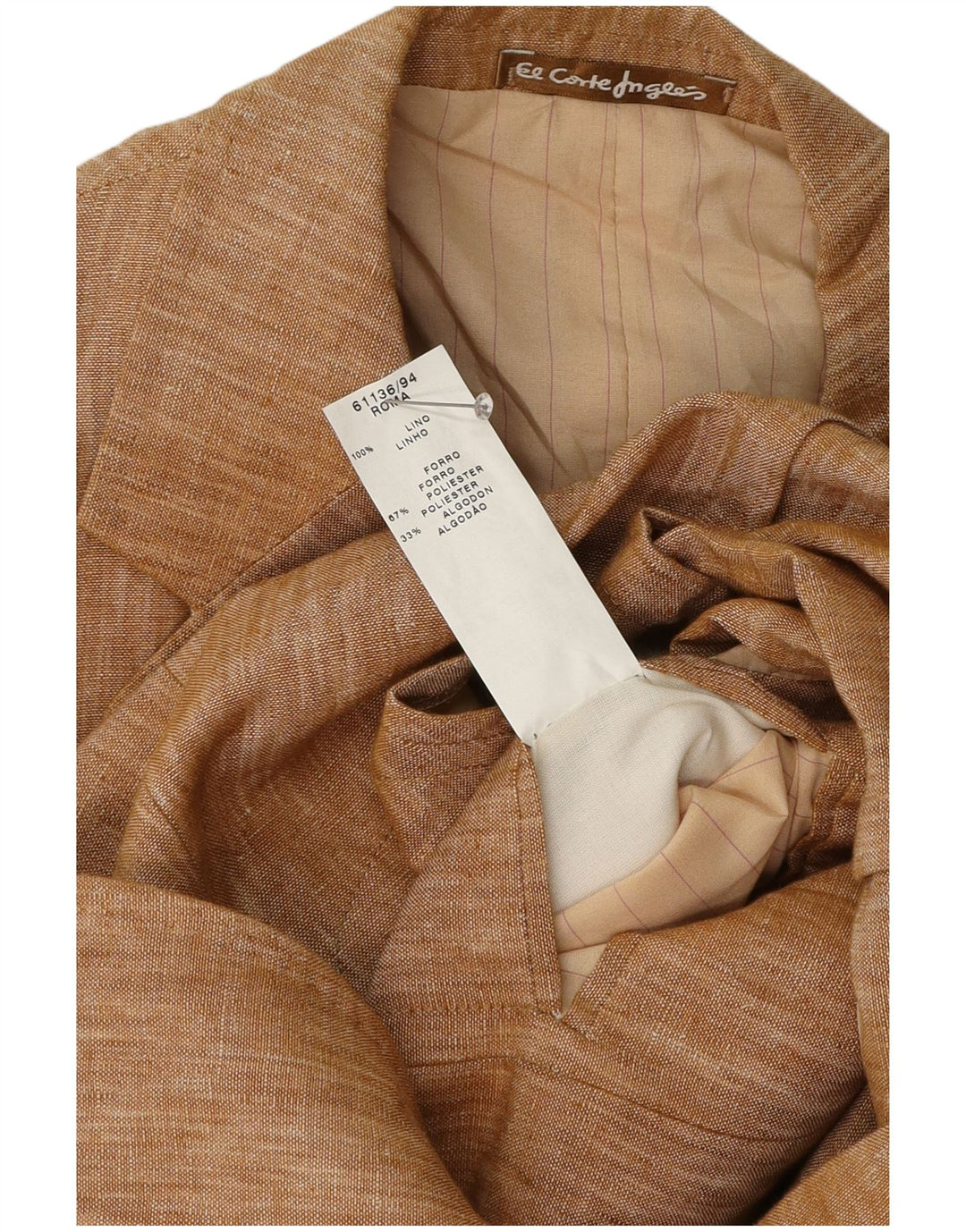 Мужской пиджак El Corte Ingles на 3 пуговицах IT 50, большой коричневый лен