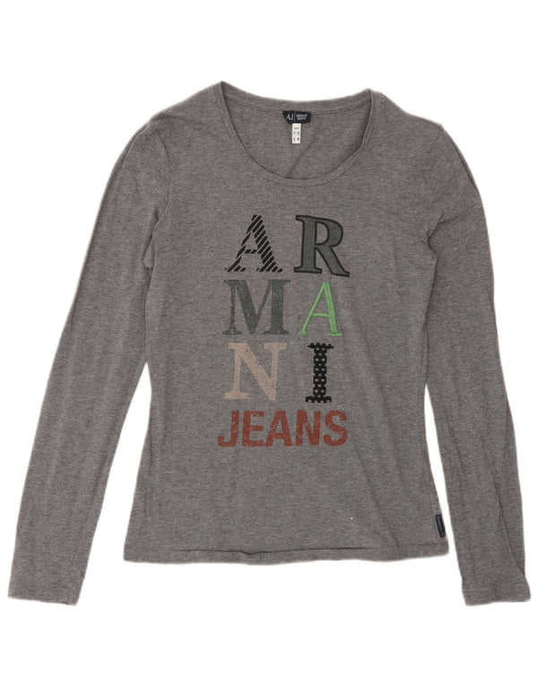Armani Jeans Женский топ с рисунком с длинным рукавом UK 12 Средний серый хлопок