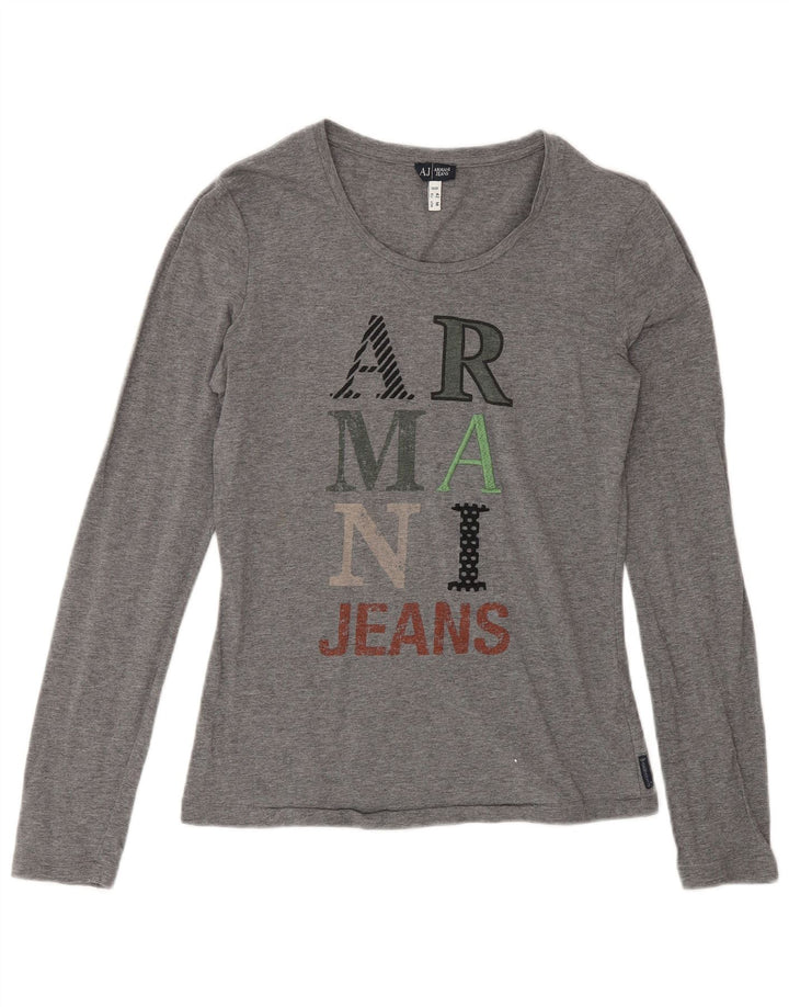 Armani Jeans Женский топ с рисунком с длинным рукавом UK 12 Средний серый хлопок