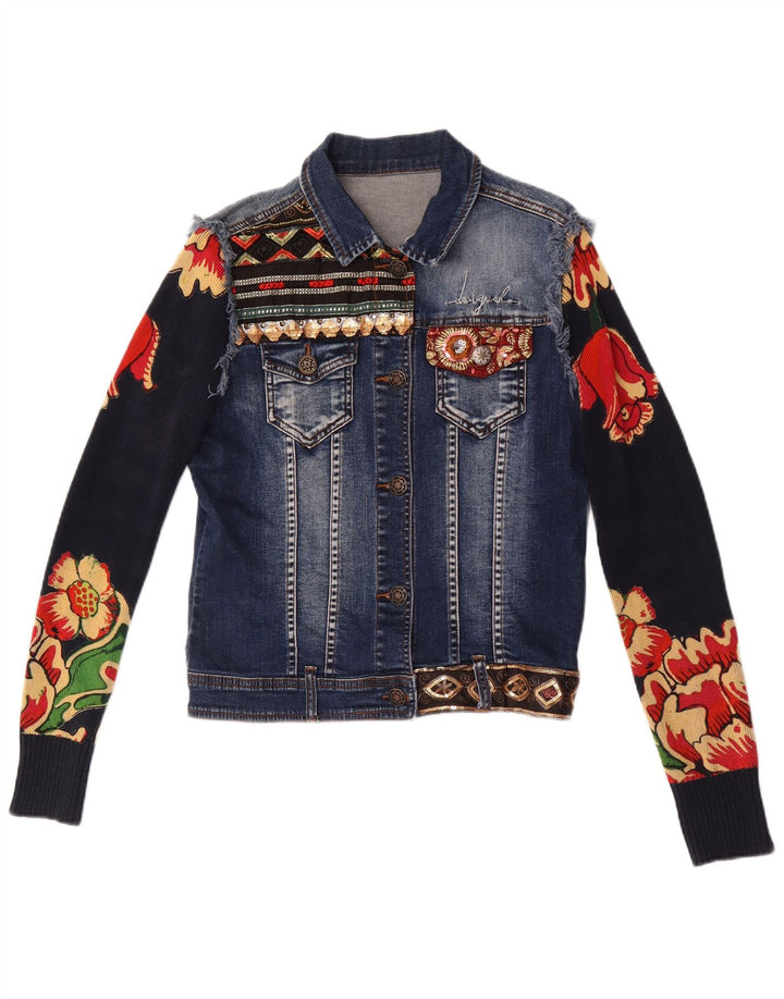 Женская джинсовая куртка Desigual с графическим рисунком EU 38, средний темно-синий цветочный хлопок