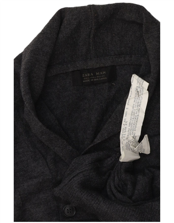 Мужской джемпер с отложным воротником Zara, большой серый шерстяной свитер