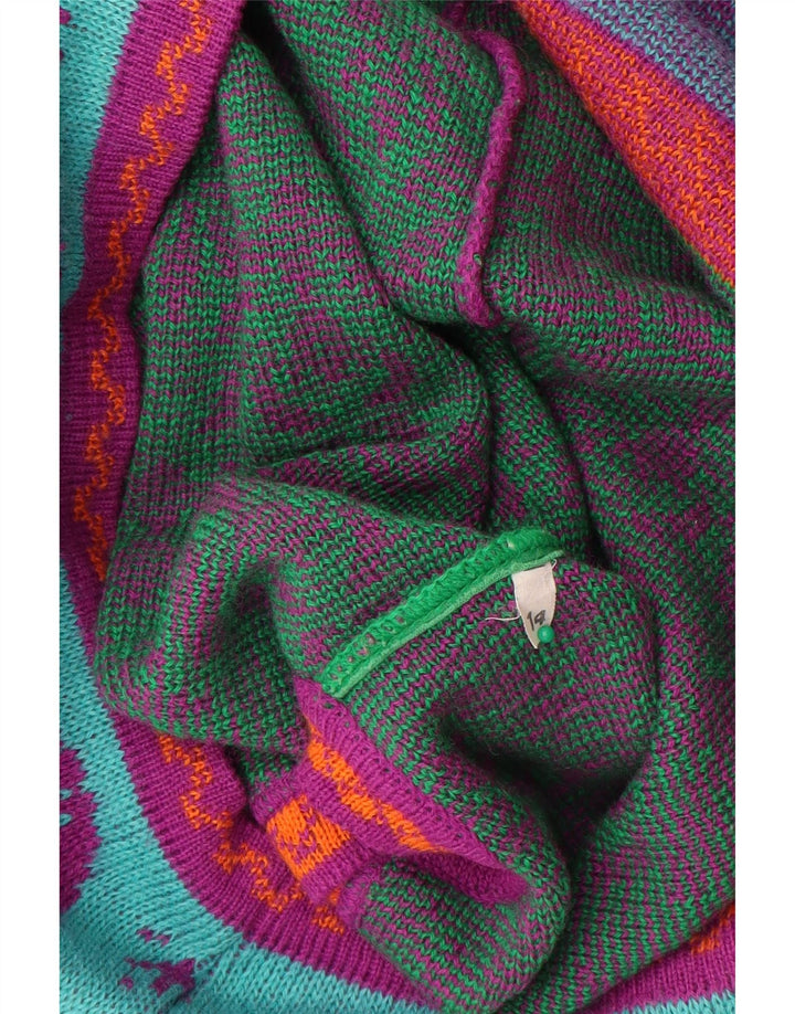 ВИНТАЖНЫЙ женский кардиган-свитер UK 14, шерсть среднего зеленого цвета с цветочным принтом