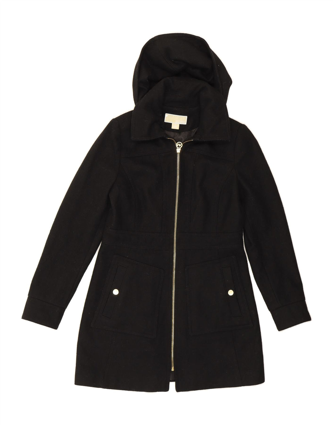 MICHAEL KORS Womens Hooded Overcoat UK 10 Small Black Wool Vintage Michael Kors and Second-Hand Michael Kors from Messina Hembry 