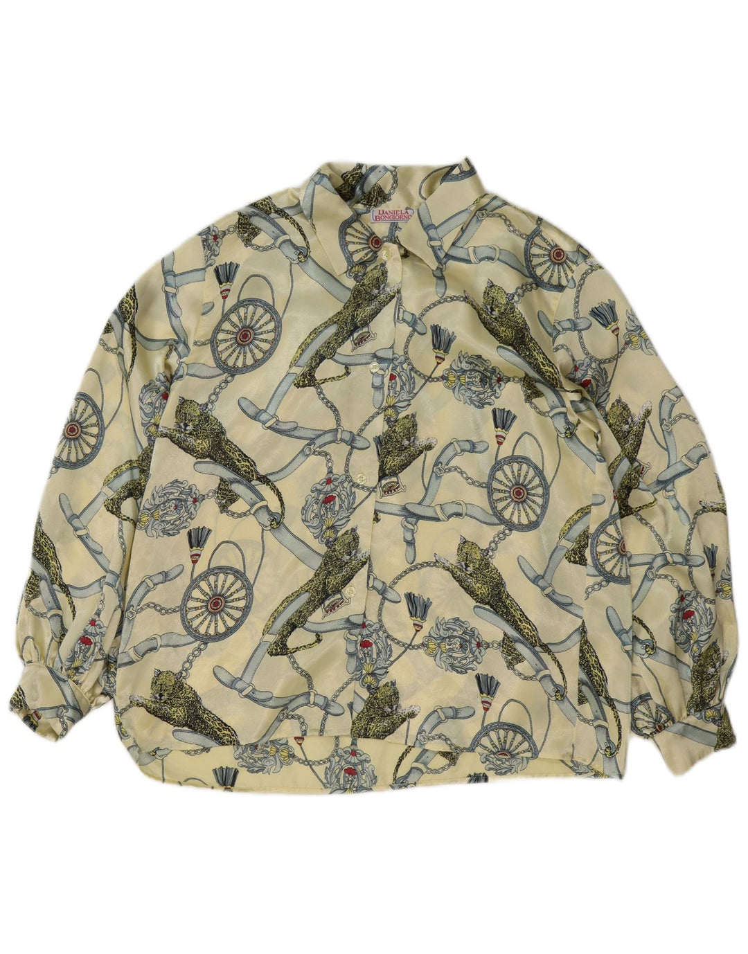 Винтажная женская блузка-рубашка с рисунком IT 48 XL, желтый полиэстер