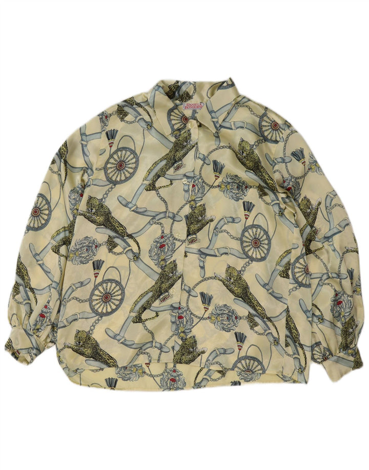Винтажная женская блузка-рубашка с рисунком IT 48 XL, желтый полиэстер