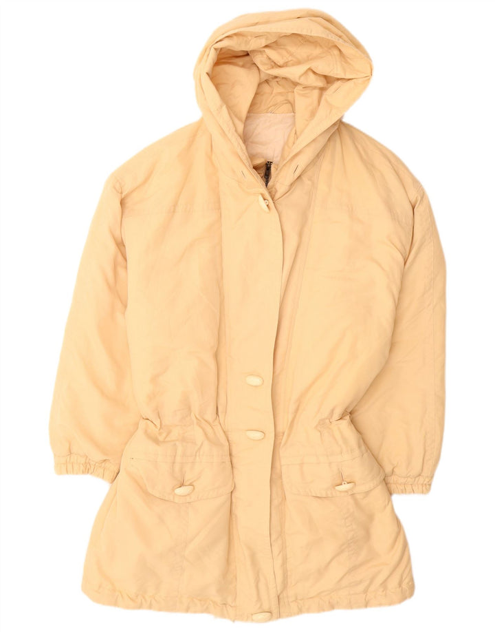 ВИНТАЖНОЕ женское пуховое пальто с капюшоном EU 38, средний бежевый полиэстер