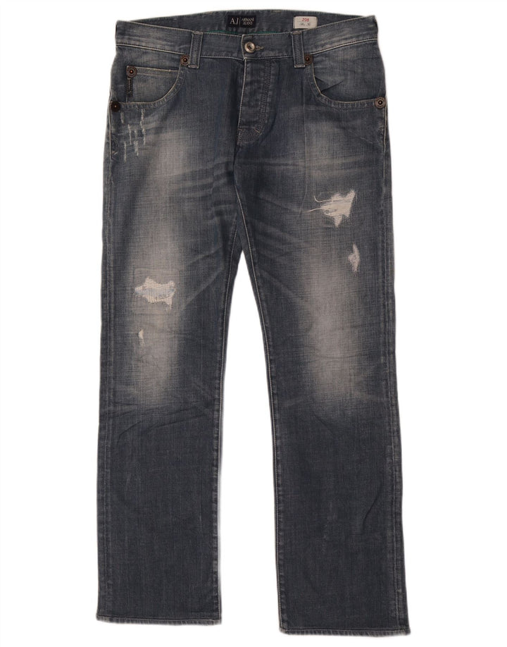 Мужские потертые узкие джинсы Armani W33 L32 синие, хлопок