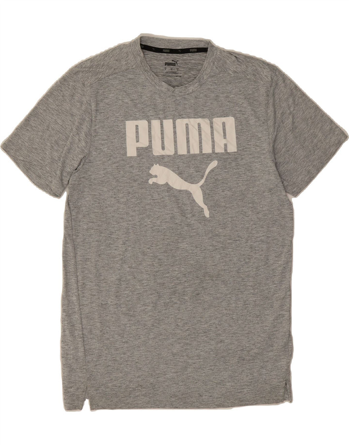 PUMA Mens Graphic T-Shirt Top Small Grey Flecked Polyester Vintage Puma and Second-Hand Puma from Messina Hembry 