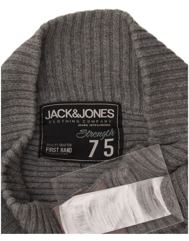 JACK & JONES Mens Cardigan Sweater Medium Grey Cotton