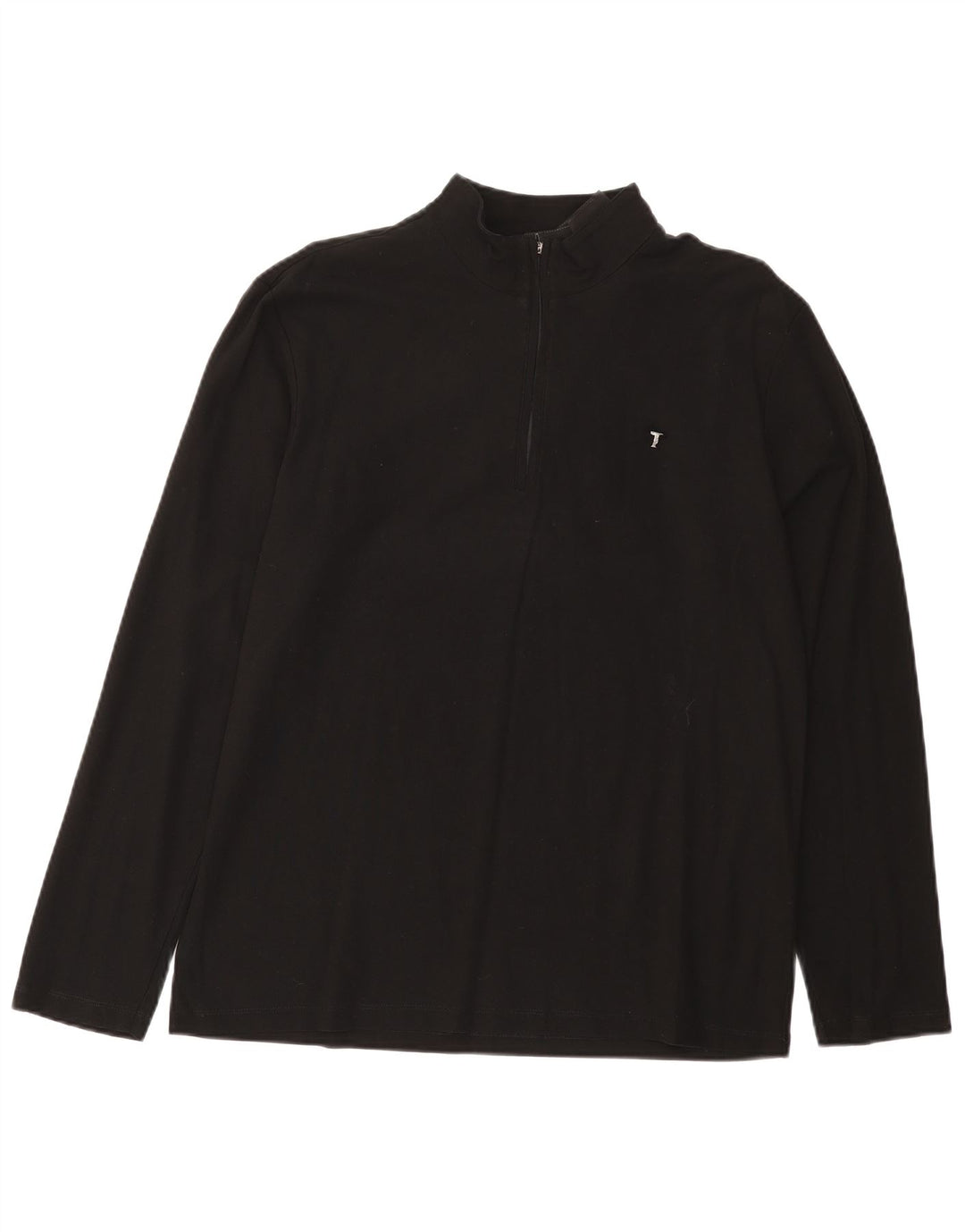 TRUSSARDI Mens Zip Neck Top Long Sleeve XL Black Cotton