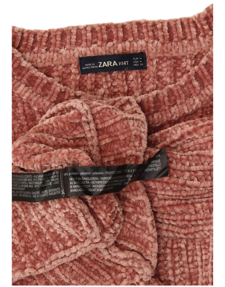 ZARA Womens Crop Oversized Crew Neck Jumper Sweater UK 14 Medium Brown