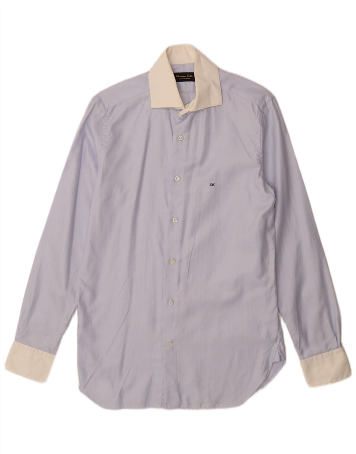 Мужская рубашка Massimo Dutti размер 38 15 средняя синяя с узором "елочка"