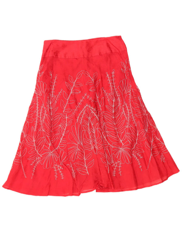 Женская юбка-трапеция MONSOON UK 10, маленькая W30, красный шелк с цветочным принтом