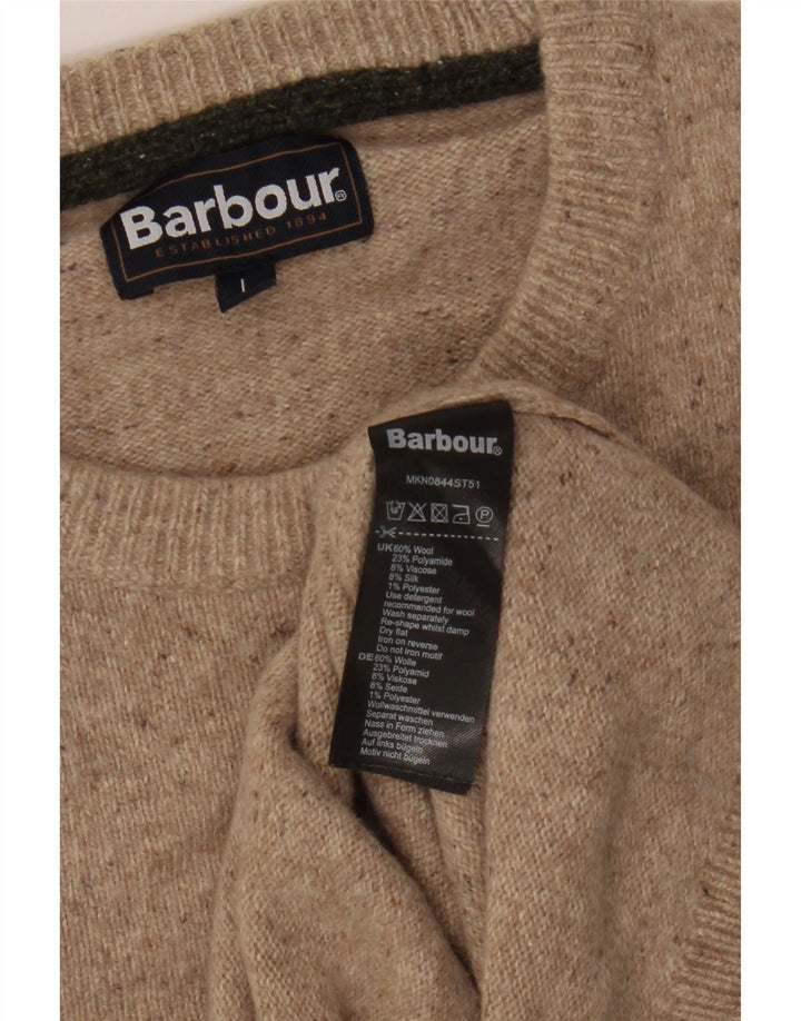 Мужской джемпер с круглым вырезом Barbour, большой бежевый шерстяной свитер в крапинку