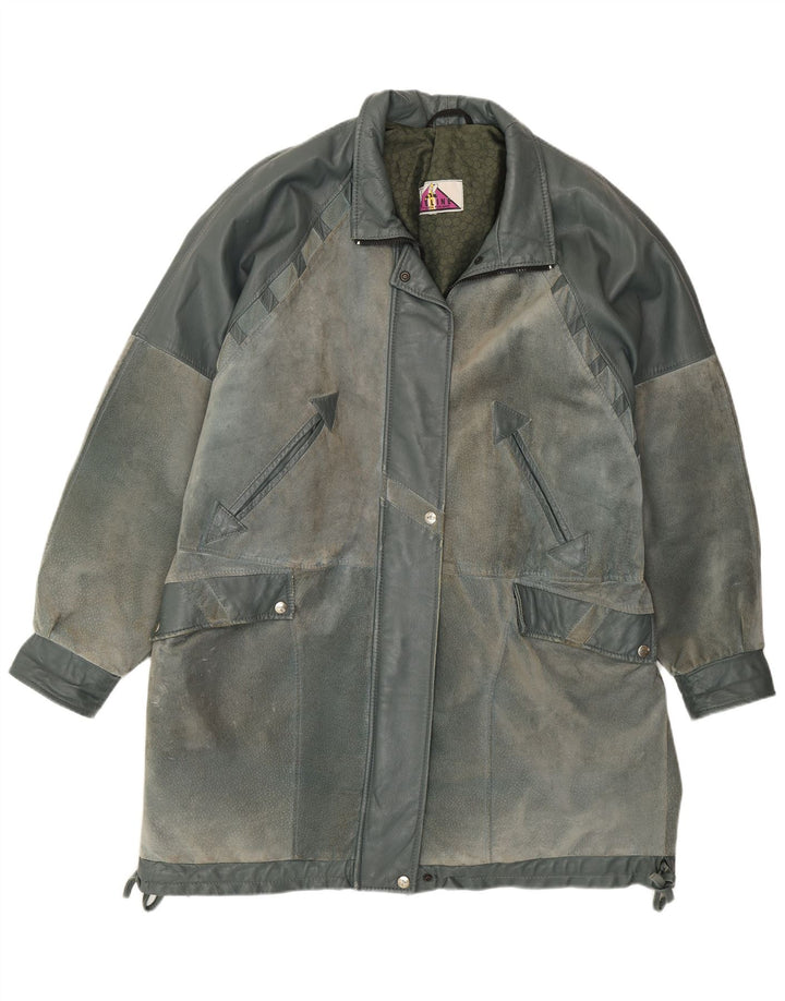 Винтажное женское кожаное пальто UK 22 2XL синее
