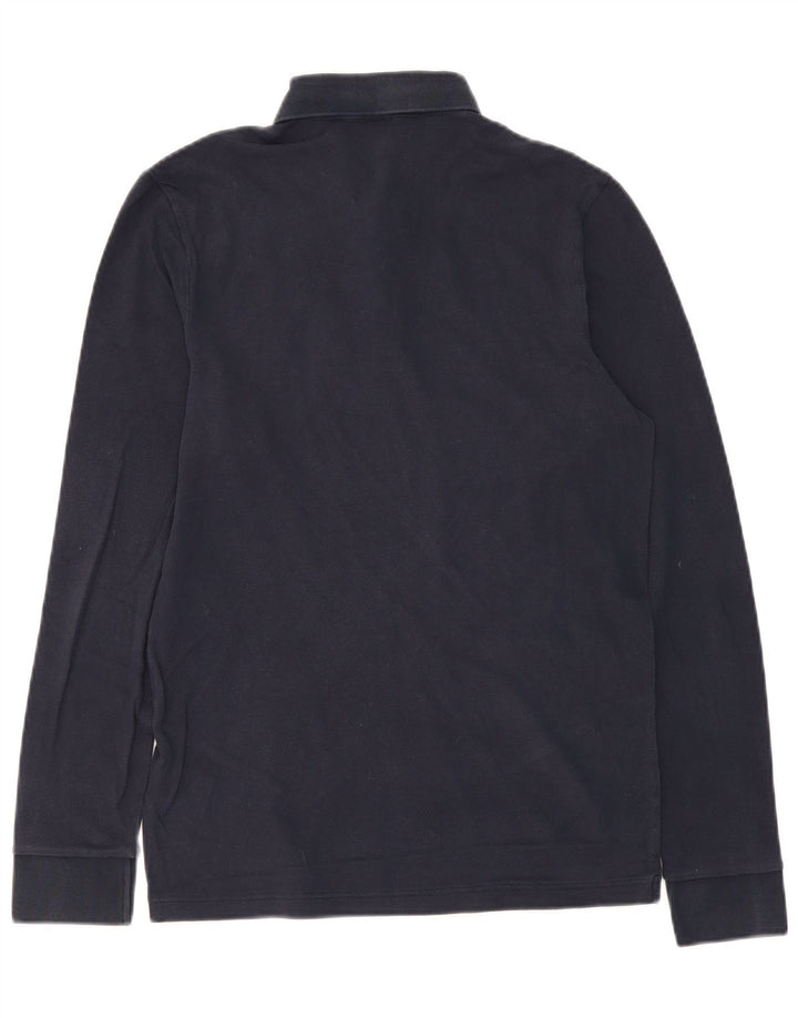 Мужская рубашка-поло с длинным рукавом HUGO BOSS среднего размера, темно-синяя, хлопок