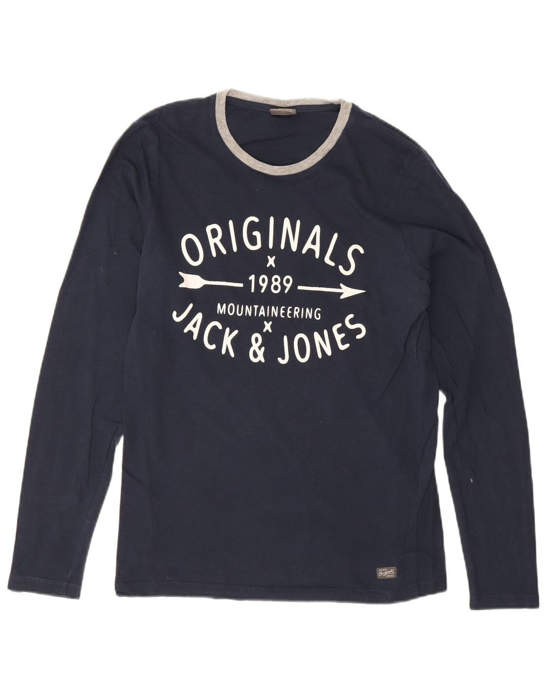 Мужской топ с рисунком Jack & Jones с длинным рукавом, средний темно-синий, хлопок