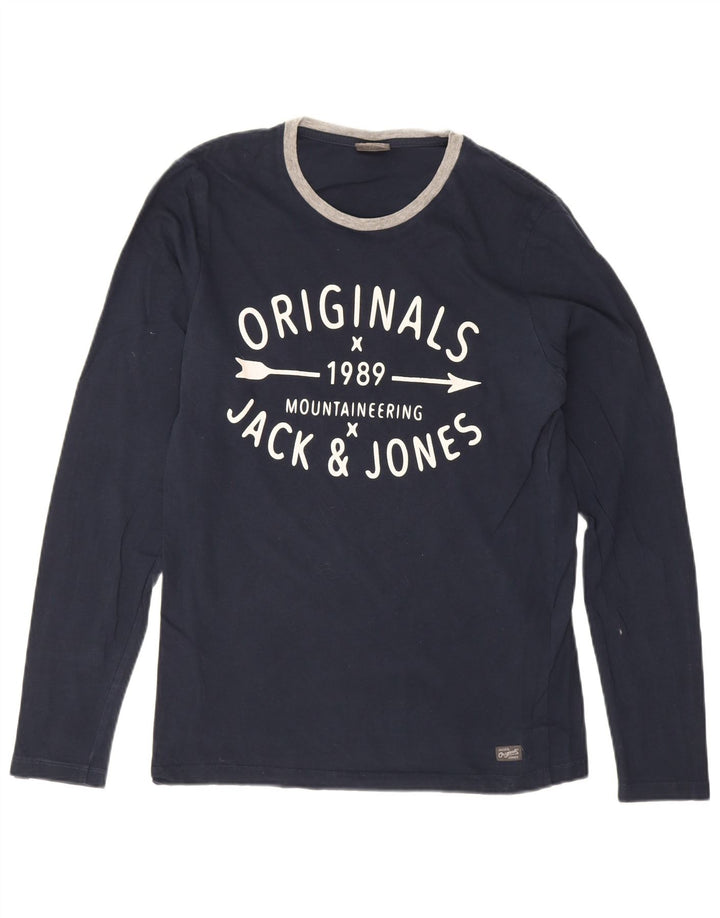 Мужской топ с рисунком Jack & Jones с длинным рукавом, средний темно-синий, хлопок
