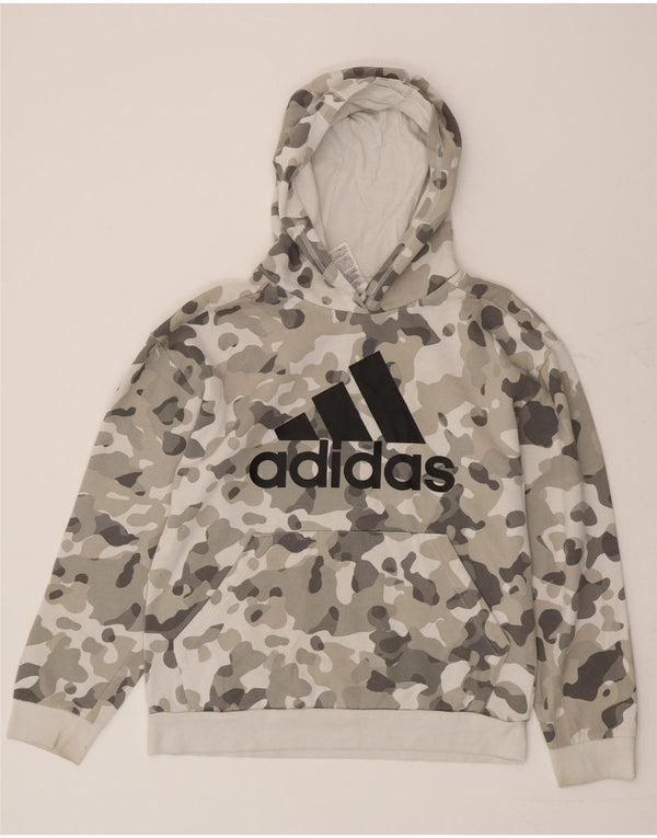 Джемпер с капюшоном Adidas для мальчиков 15–16 лет, серый камуфляжный хлопок, размер XL