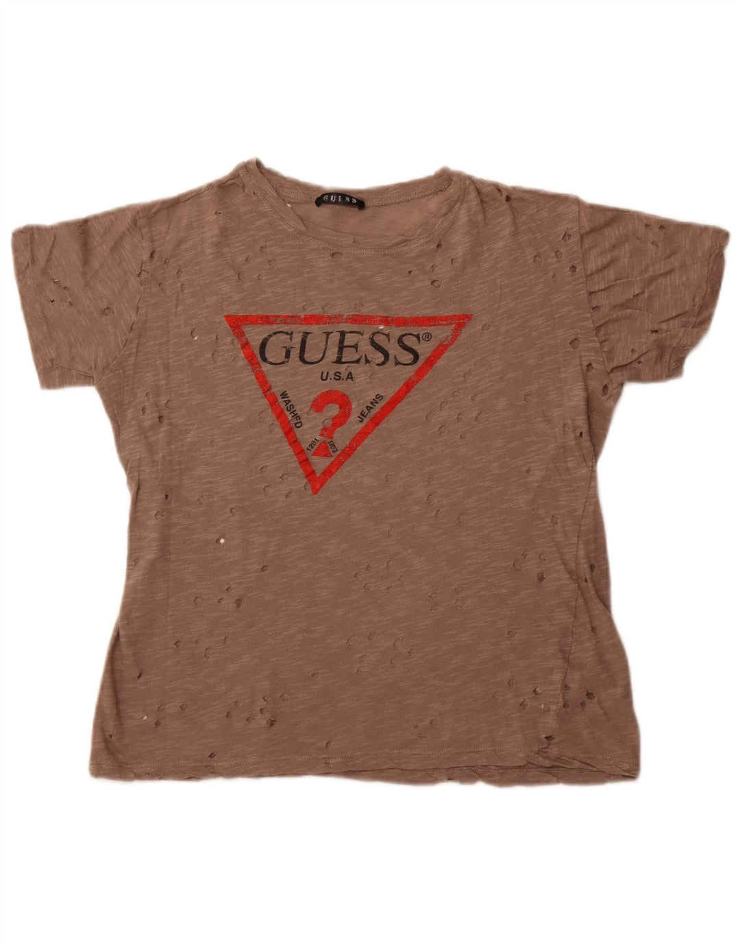 Женская футболка Guess с перфорированной графикой Top UK 14, средний коричневый цвет