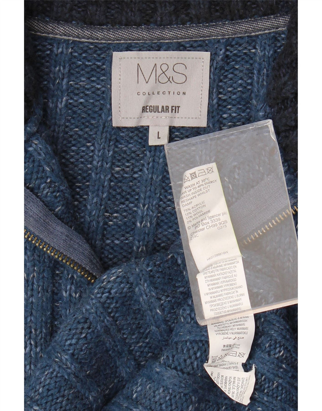 Мужской джемпер с воротником на молнии MARKS & SPENCER, большой синий в крапинку