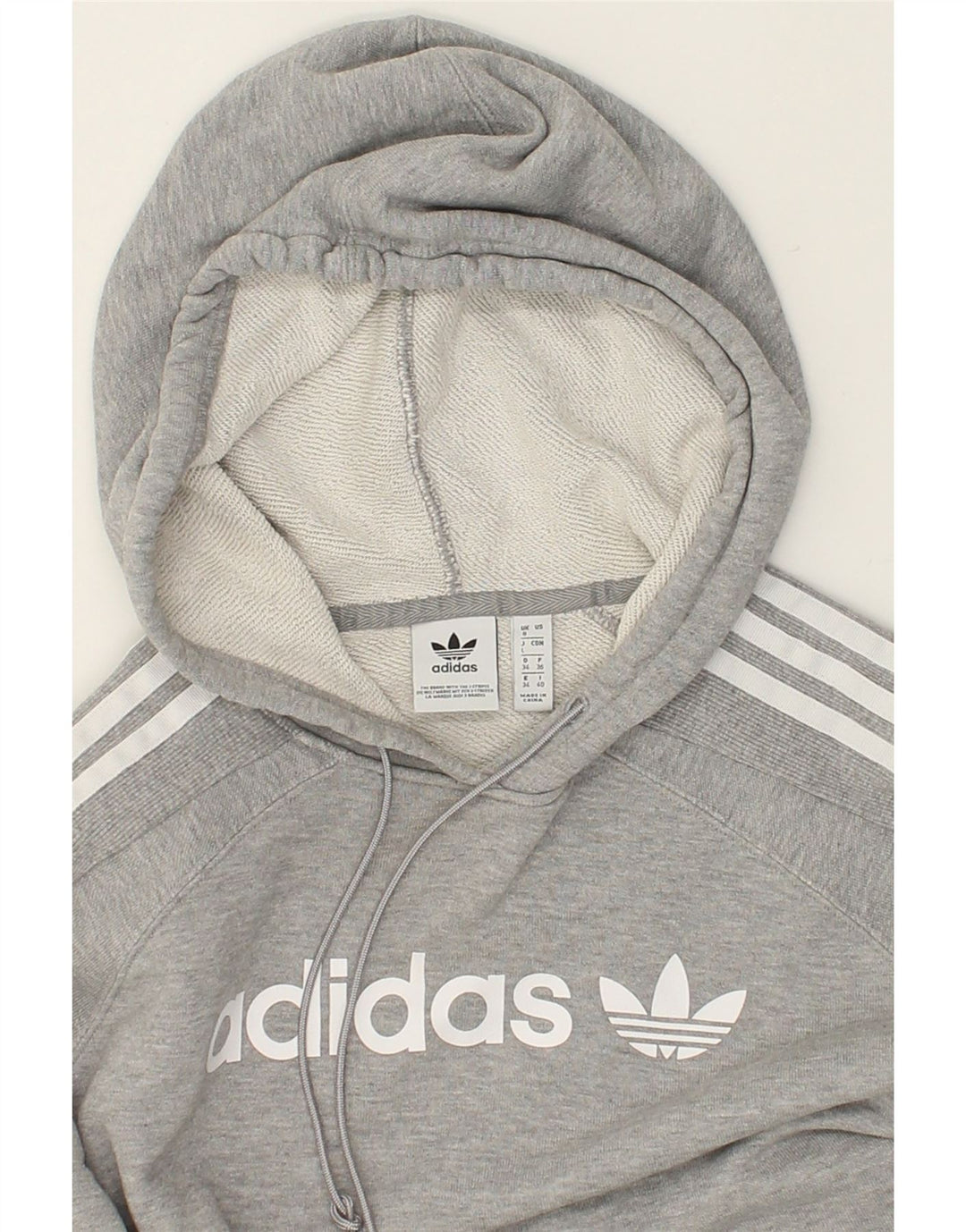ADIDAS Womens Crop Graphic Hoodie Jumper UK 8 Small  Grey | Vintage Adidas | Thrift | Second-Hand Adidas | Used Clothing | Messina Hembry 