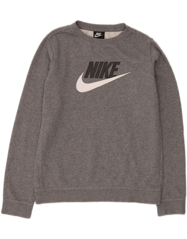 NIKE Boys Graphic Sweatshirt Jumper 13-14 Years XL Grey Flecked