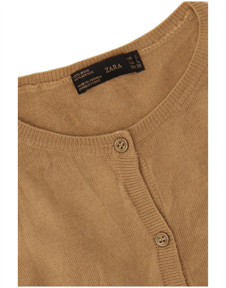 Женский кардиган Zara UK 14, большой бежевый шерстяной свитер