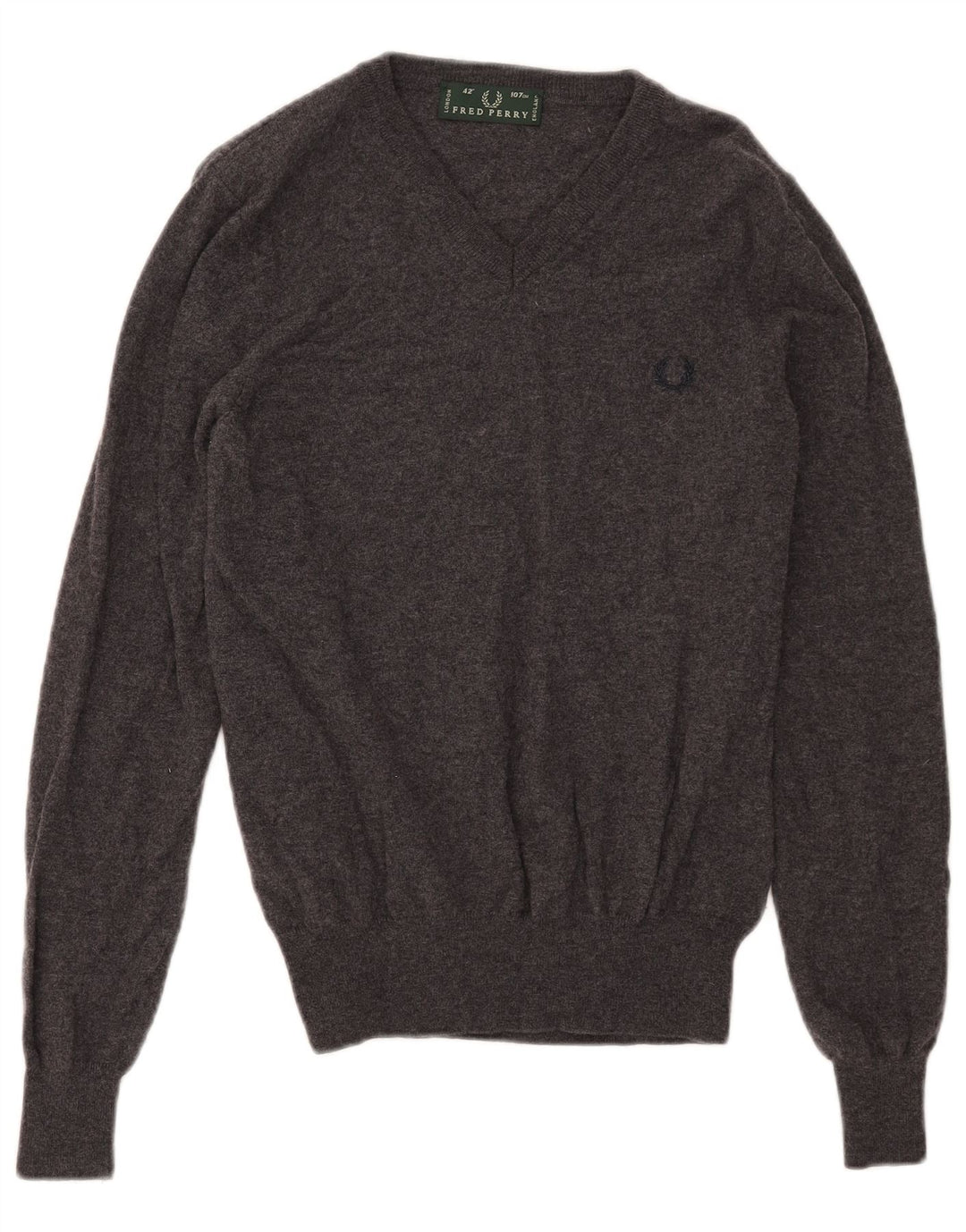 Мужской джемпер с v-образным вырезом Fred Perry, средний серый шерстяной свитер
