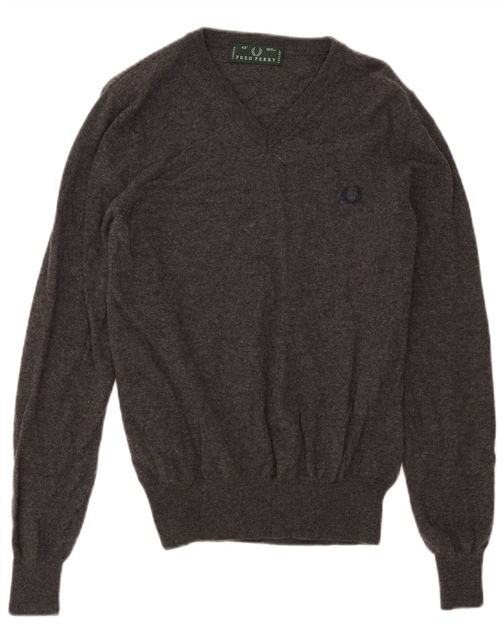 Мужской джемпер с v-образным вырезом Fred Perry, средний серый шерстяной свитер