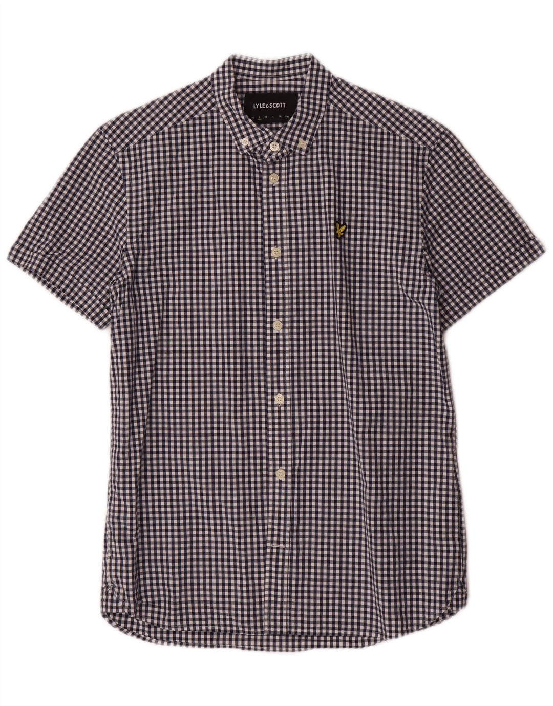 Мужская рубашка с коротким рукавом Lyle & Scott, маленькая синяя, хлопковая, классическая, в мелкую клетку