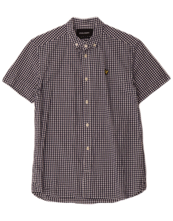Мужская рубашка с коротким рукавом Lyle & Scott, маленькая синяя, хлопковая, классическая, в мелкую клетку