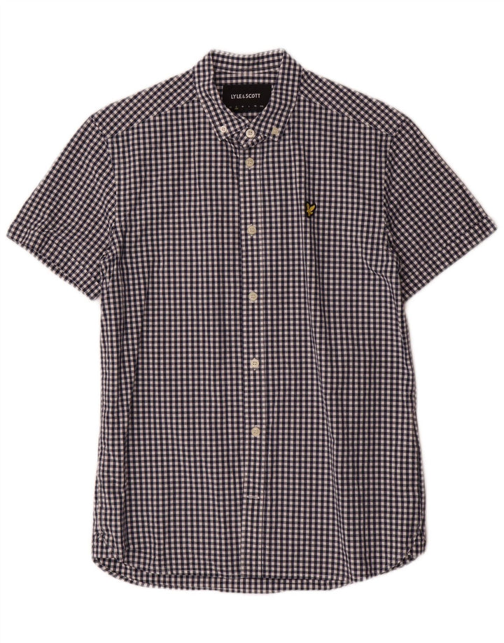 Мужская рубашка с коротким рукавом Lyle & Scott, маленькая синяя, хлопковая, классическая, в мелкую клетку