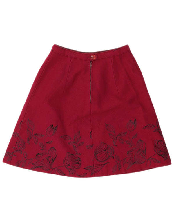 Винтажная женская юбка-трапеция W26, маленькая бордовая с цветочным принтом