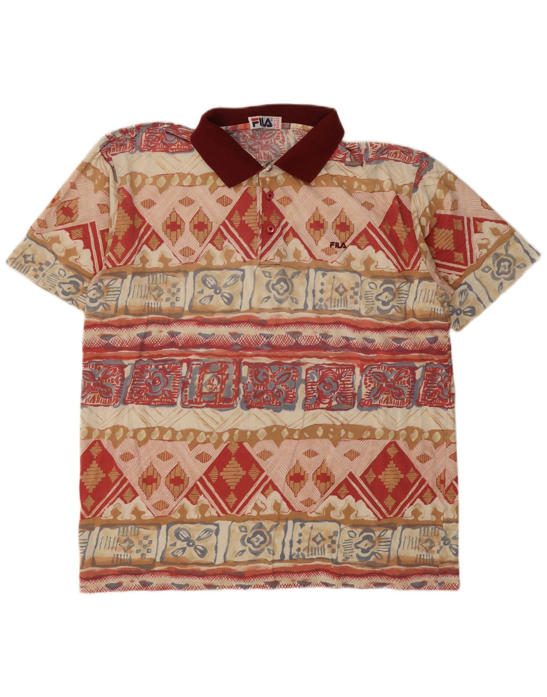 Мужская рубашка-поло Fila IT 54 XL, разноцветный хлопок с геометрическим рисунком