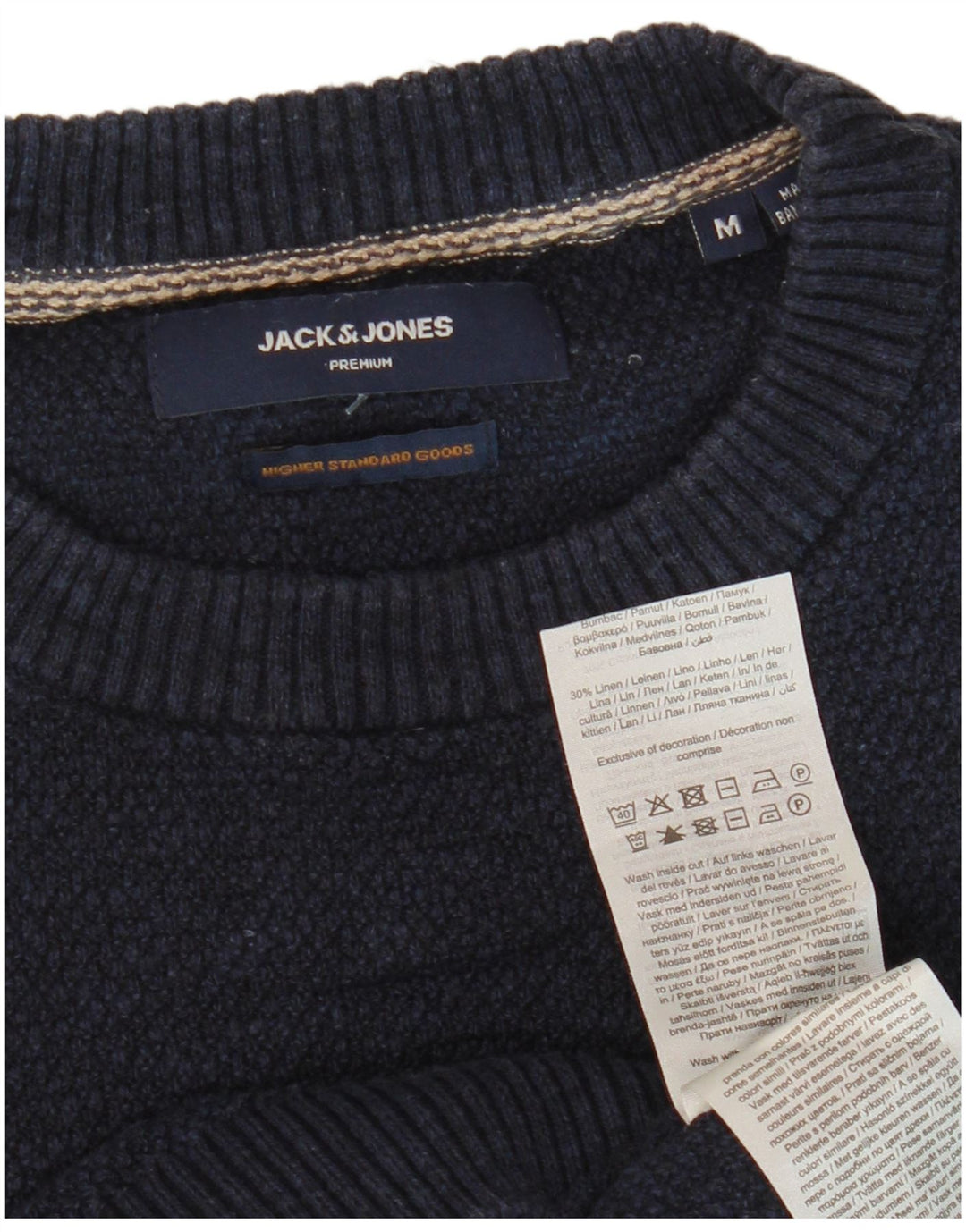 Мужской джемпер с круглым вырезом Jack & Jones, средний темно-синий хлопковый свитер