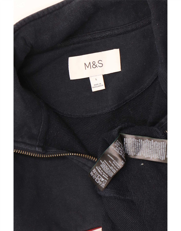 Мужской свитер с воротником на молнии Marks & Spencer, большой темно-синий с цветными блоками