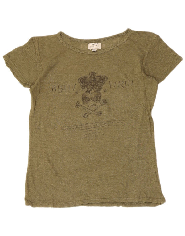 Женская футболка Zara Trafaluc с рисунком Top UK 10, маленький цвет хаки
