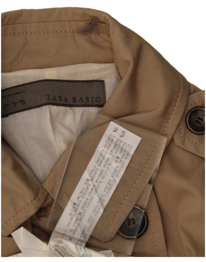ZARA Womens Double Breasted Trench Coat UK 10 Small Beige Cotton