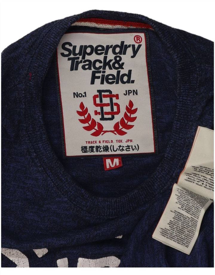 SUPERDRY Мужская футболка с рисунком, топ из хлопка среднего цвета синего цвета